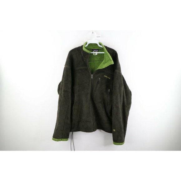 Vintage Patagonia Mens Large Spell Out Regulator Full Zip Fleece Jacket Green